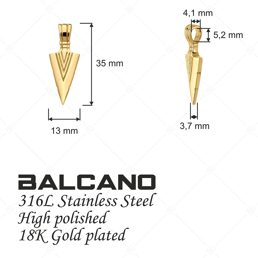 BALCANO - Arrow / Stainless Steel Arrowhead Pendant With High Polish and 18K Gold Plated (242267BC88)