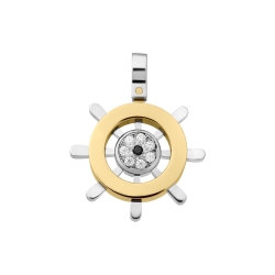 BALCANO - Helmsman / Stainless Steel Boat Steering Wheel Pendant With Zirconia Gemstones, 18K Gold Plated
