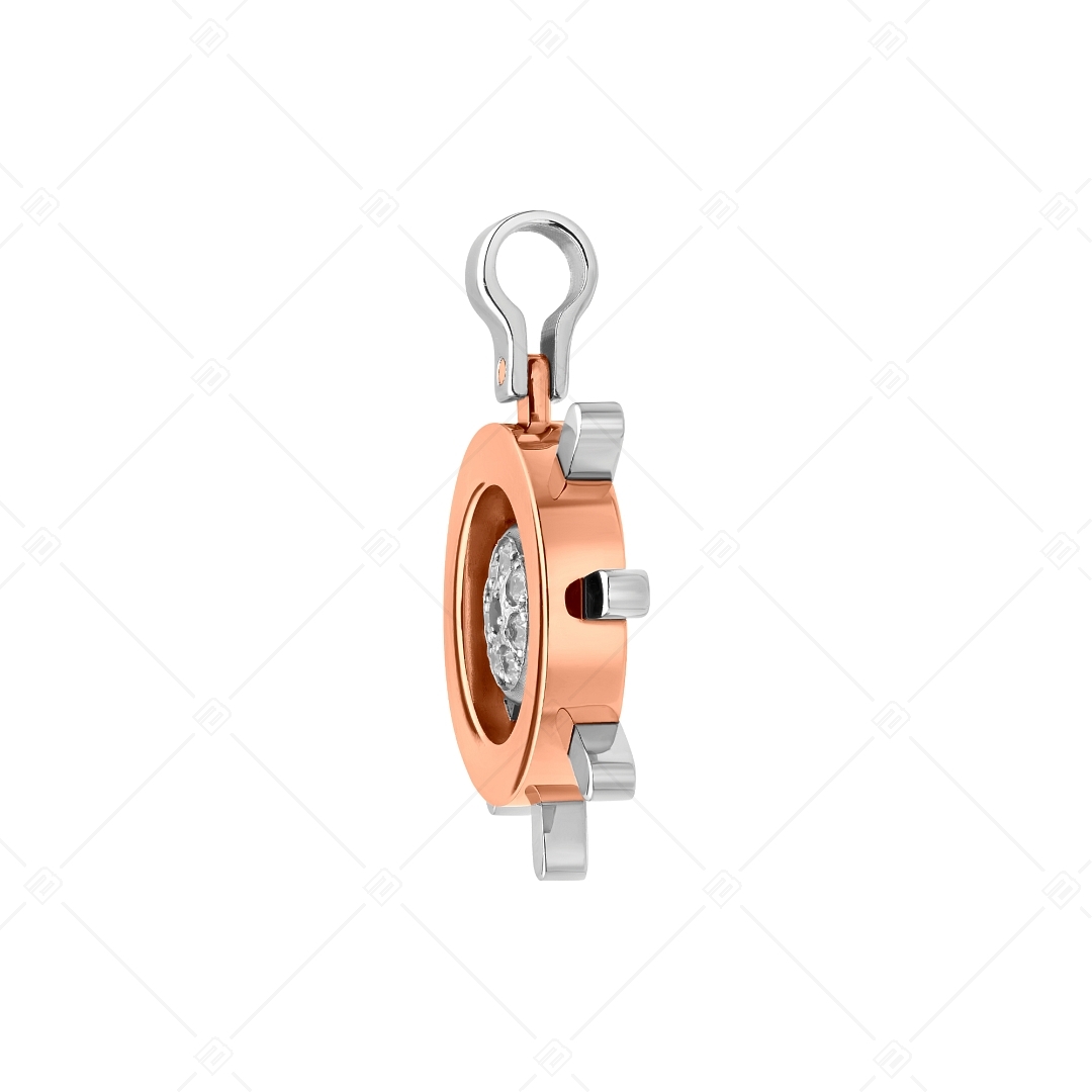 BALCANO - Helmsman / Stainless Steel Boat Steering Wheel Pendant With Zirconia Gemstones, 18K Rose Gold Plated (242269BC96)