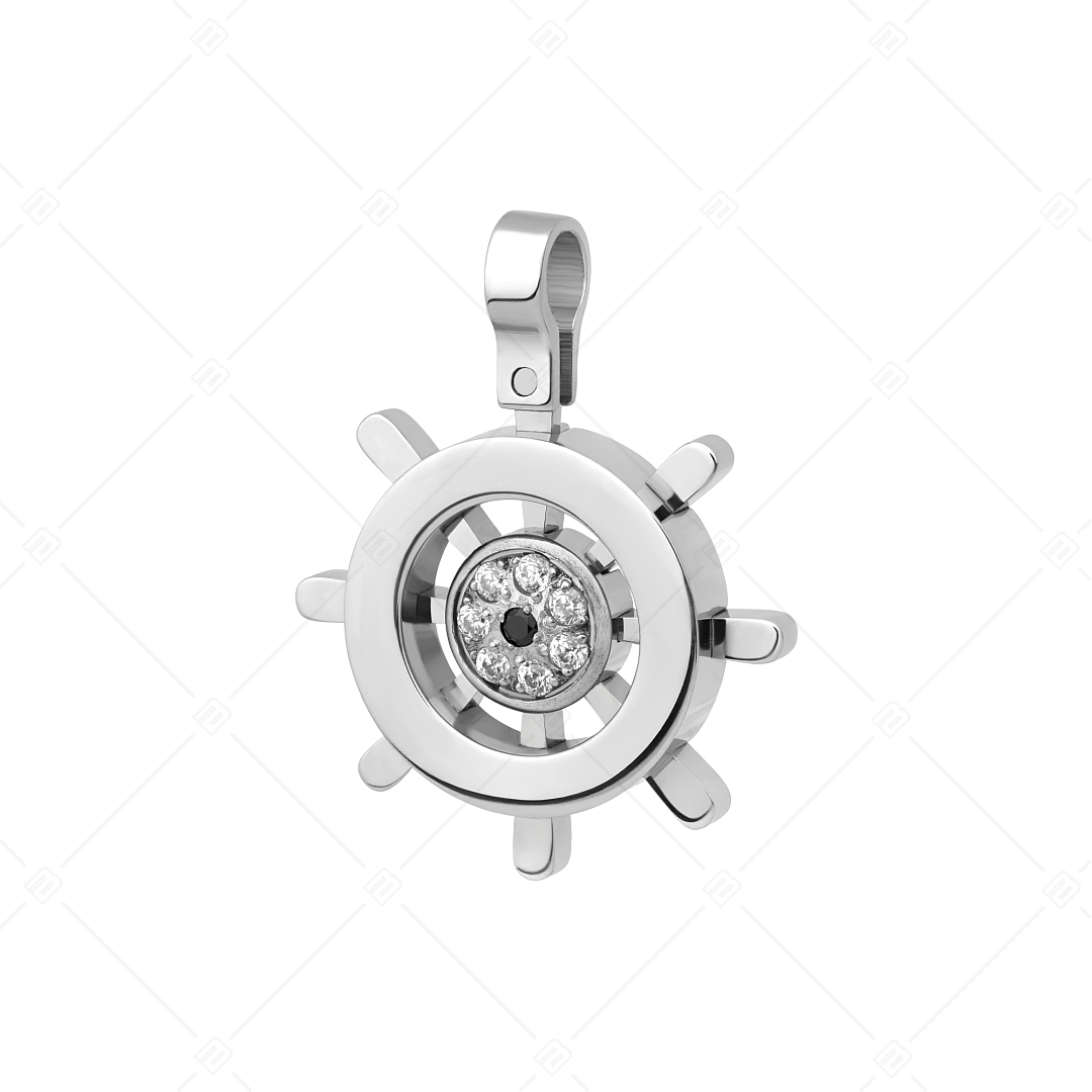 BALCANO - Helmsman / Stainless Steel Boat Steering Wheel Pendant With Zirconia Gemstones, High Polished (242269BC97)