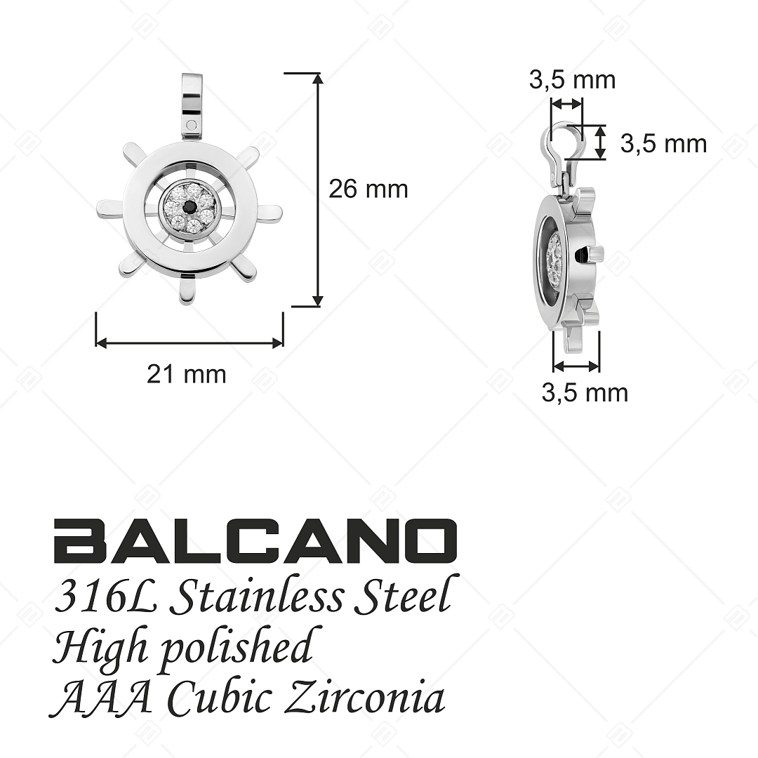 BALCANO - Helmsman / Stainless Steel Boat Steering Wheel Pendant With Zirconia Gemstones, High Polished (242269BC97)