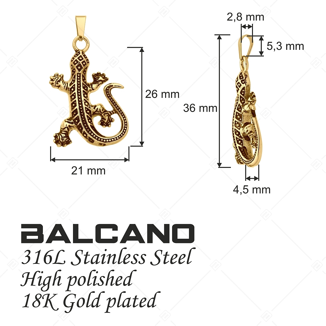 BALCANO - Gecko / Pendentif lézard en acier inoxydable, plaqué or 18K (242270BC88)