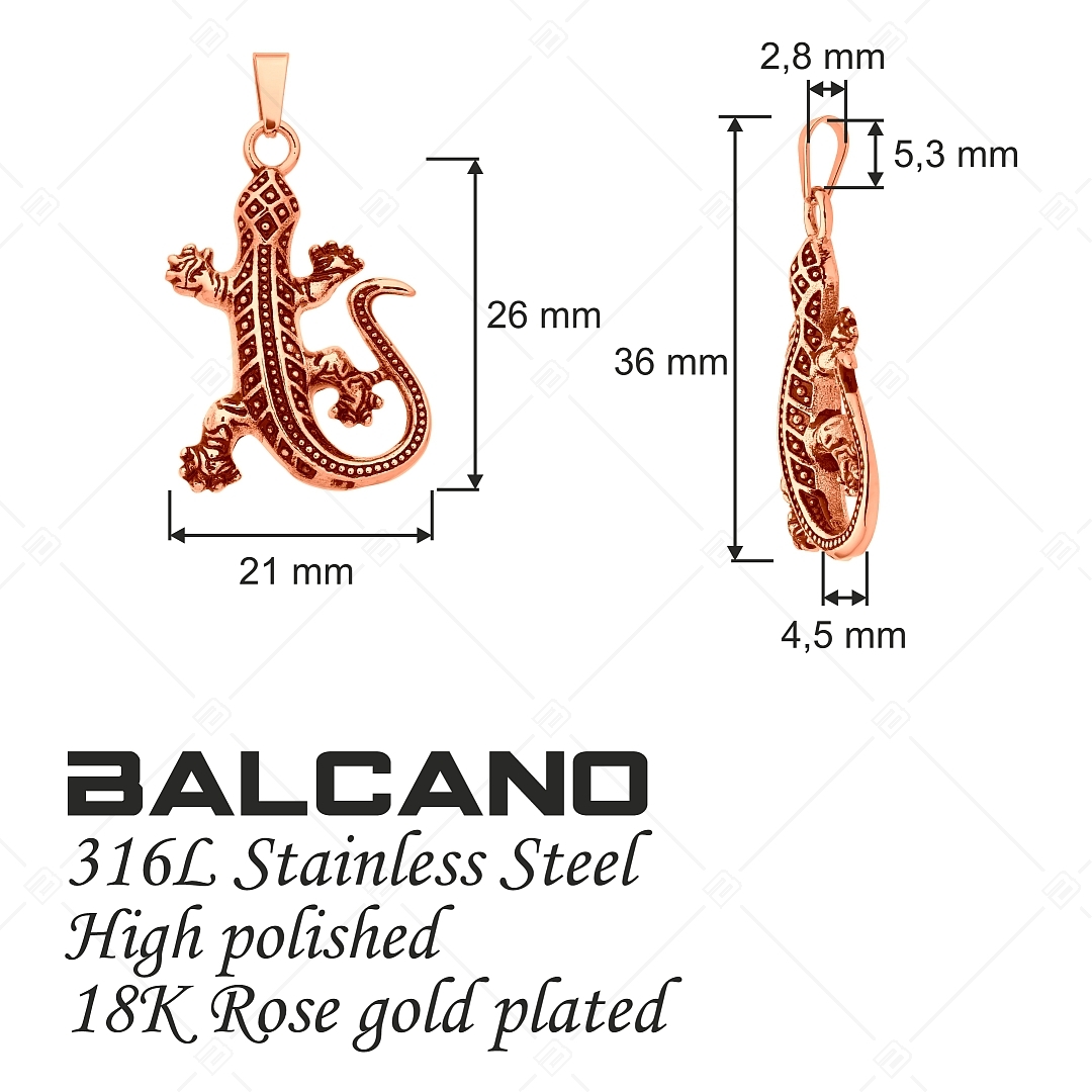 BALCANO - Gecko / Pendentif lézard en acier inoxydable, plaqué or rose 18K (242270BC96)