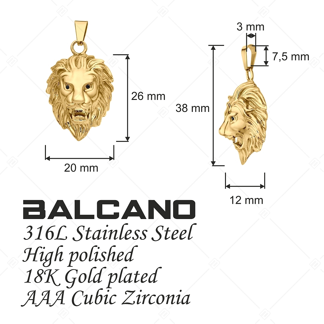 BALCANO - Lion / Stainless Steel Lion Head Pendant with zirconia, 18K Gold Plated (242271BC88)