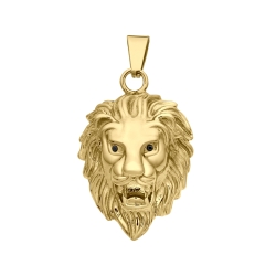 BALCANO - Lion / Pendentif tête de lion en acier inoxydable avec pierres précieuses en zircone, plaqué or 18K