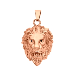 BALCANO - Lion / Pendentif tête de lion en acier inoxydableavec pierres précieuses en zircone, plaqué or rose 18K
