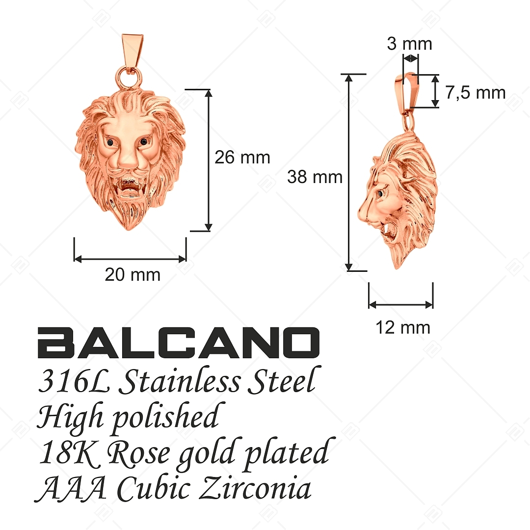 BALCANO - Lion / Pendentif tête de lion en acier inoxydableavec pierres précieuses en zircone, plaqué or rose 18K (242271BC96)