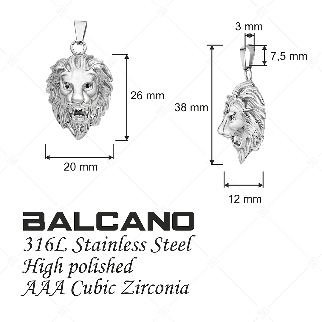 BALCANO - Lion / Stainless Steel Lion Head Pendant With Zirconia, High Polished (242271BC97)