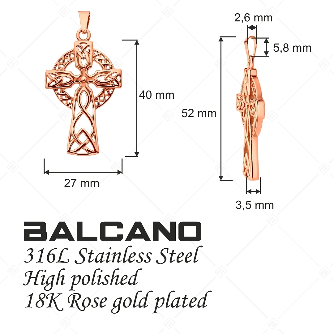 BALCANO - Celtic Cross / Pendentif croix celtique en acier inoxydable, plaqué or rose 18K (242276BC96)
