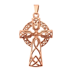 BALCANO - Celtic Cross / Pendentif croix celtique en acier inoxydable, plaqué or rose 18K