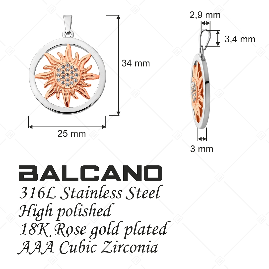 BALCANO - Sun / Pendentif soleil en acier inoxydable avec pierres précieuses de zircone, plaqué or rose 18K (242277BC96)