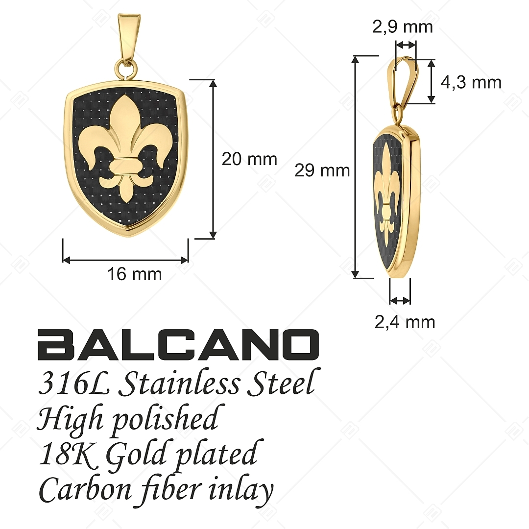 BALCANO - Knight / Stainless Steel Knight's Armor Pendant With Carbon Fibre Inlay, 18K Gold Plated (242278BC88)