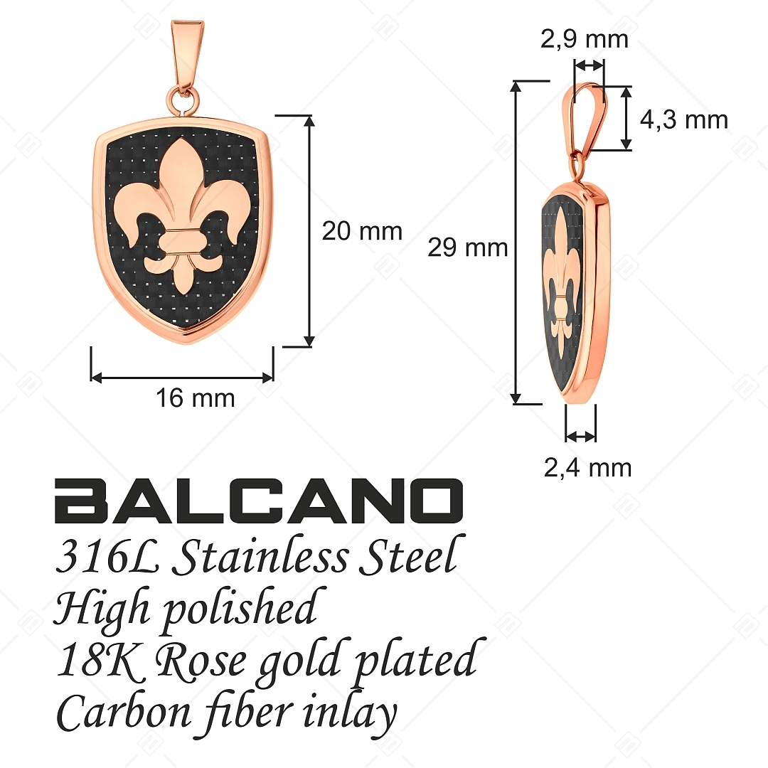 BALCANO - Knight / Pendentif d'armure de chevalier en acier inoxydable avec fibre de carbone, plaqué or rose 18K (242278BC96)