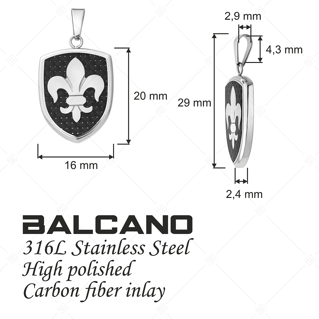 BALCANO - Knight / Pendentif d'armure de chevalier en acier inoxydable avec fibre de carbone avec hautement polie (242278BC97)