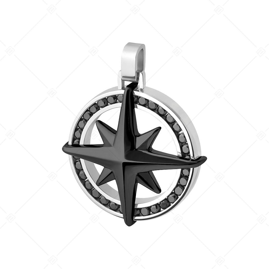 BALCANO - Captain / Stainless Steel Compass Pendant With Zirconia Gemstones, Black PVD Plated (242280BC11)