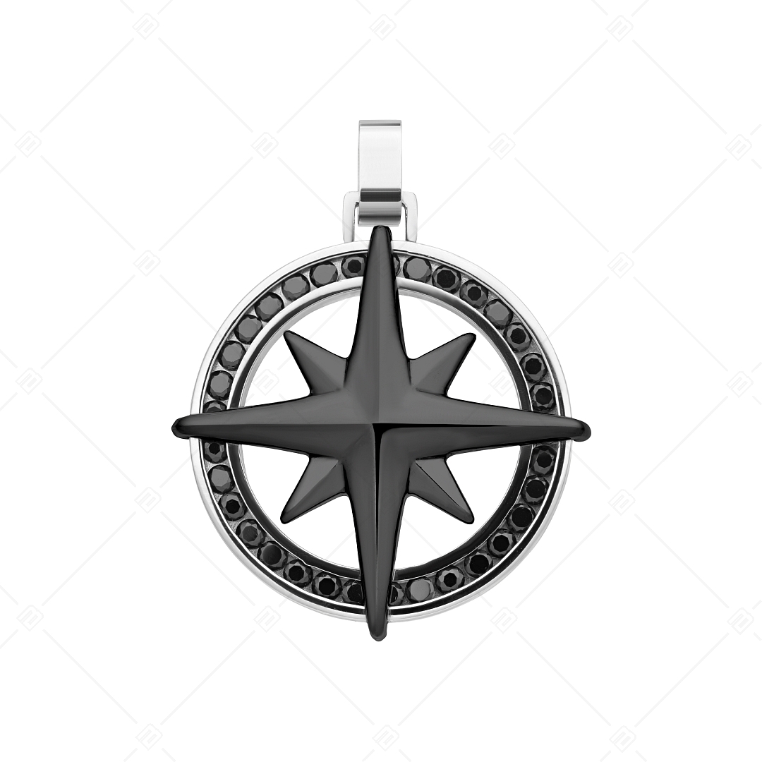 BALCANO - Captain / Edelstahl Kompass Anhänger mit Zirkonia Edelsteinen, schwarz PVD-beschichtet (242280BC11)