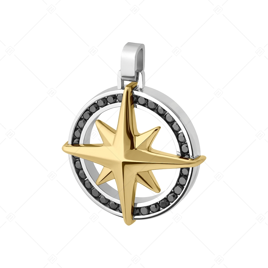 BALCANO - Captain / Stainless Steel Compass Pendant With Zirconia Gemstones,, 18K Gold Plated (242280BC88)
