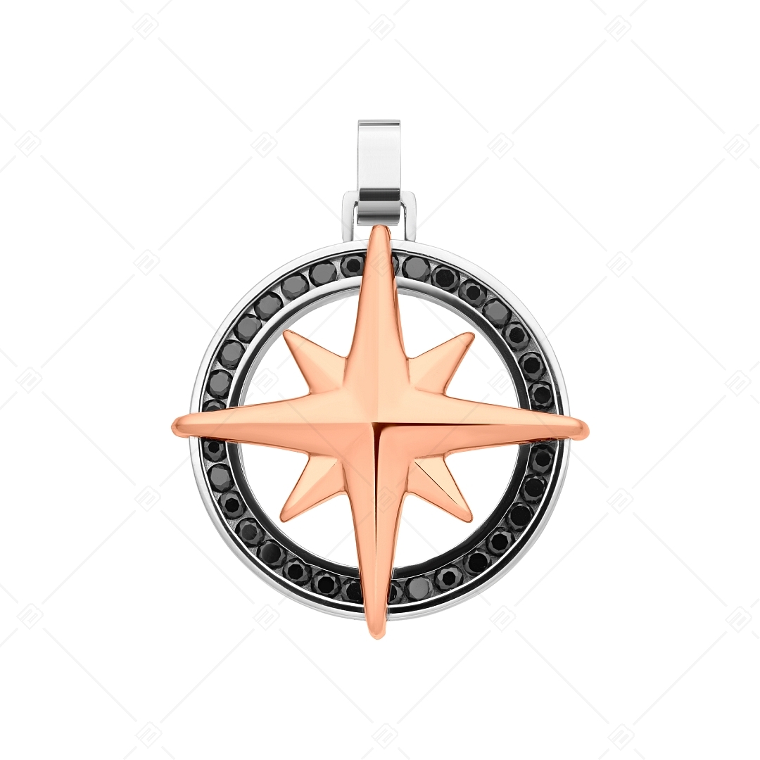 BALCANO - Captain / Edelstahl Kompass Anhänger mit Zirkonia Edelsteinen, 18K rosévergoldet (242280BC96)