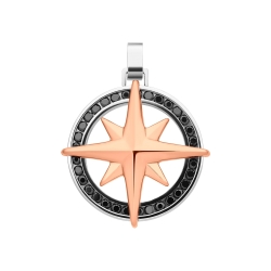 BALCANO - Captain / Stainless Steel Compass Pendant With Zirconia Gemstones, 18K Rose Gold Plated