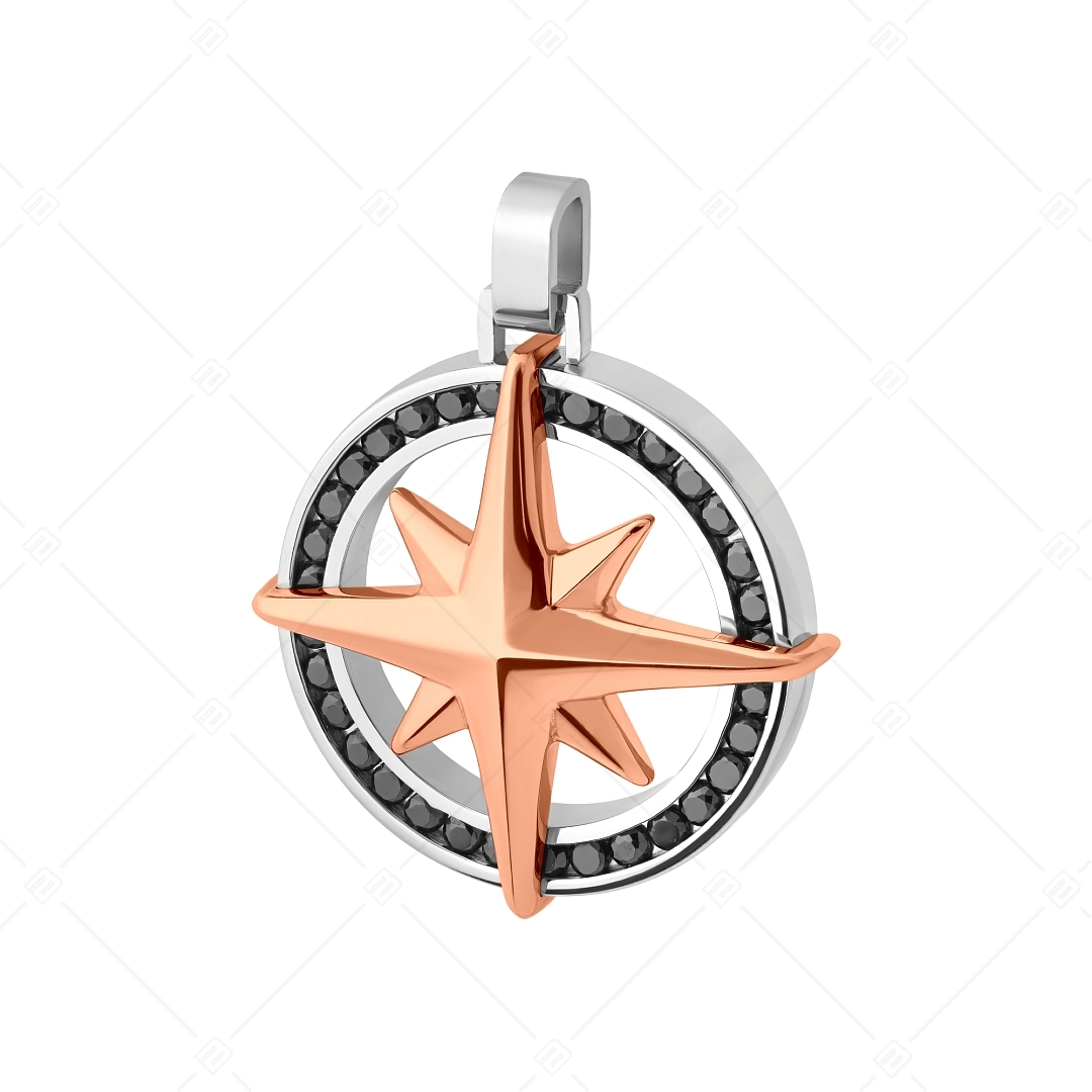 BALCANO - Captain / Stainless Steel Compass Pendant With Zirconia Gemstones, 18K Rose Gold Plated (242280BC96)