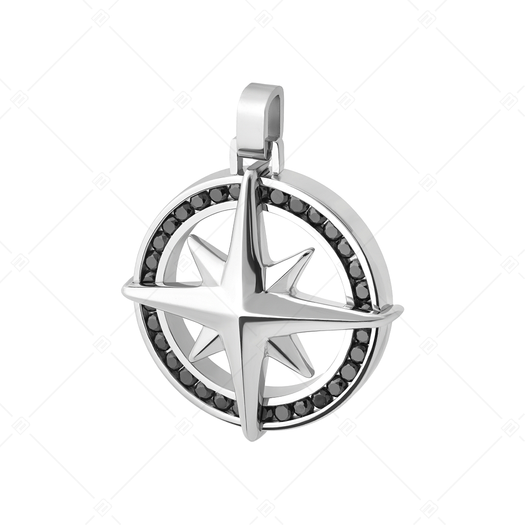 BALCANO - Captain / Stainless Steel Compass Pendant With Zirconia Gemstones, High Polished (242280BC97)