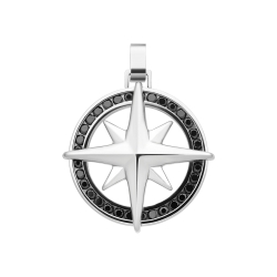 BALCANO - Captain / Stainless Steel Compass Pendant With Zirconia Gemstones, High Polished
