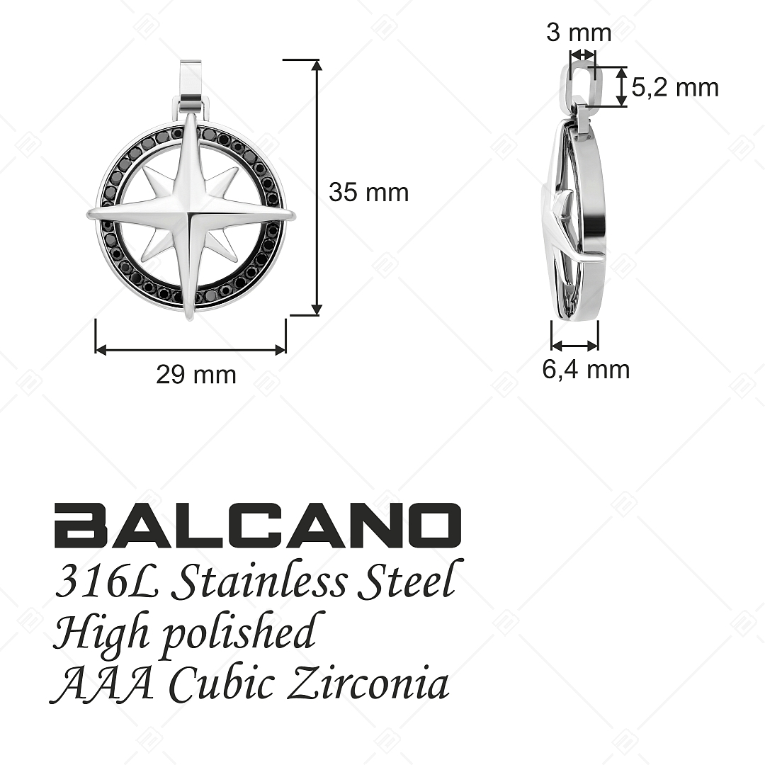 BALCANO - Captain / Stainless Steel Compass Pendant With Zirconia Gemstones, High Polished (242280BC97)