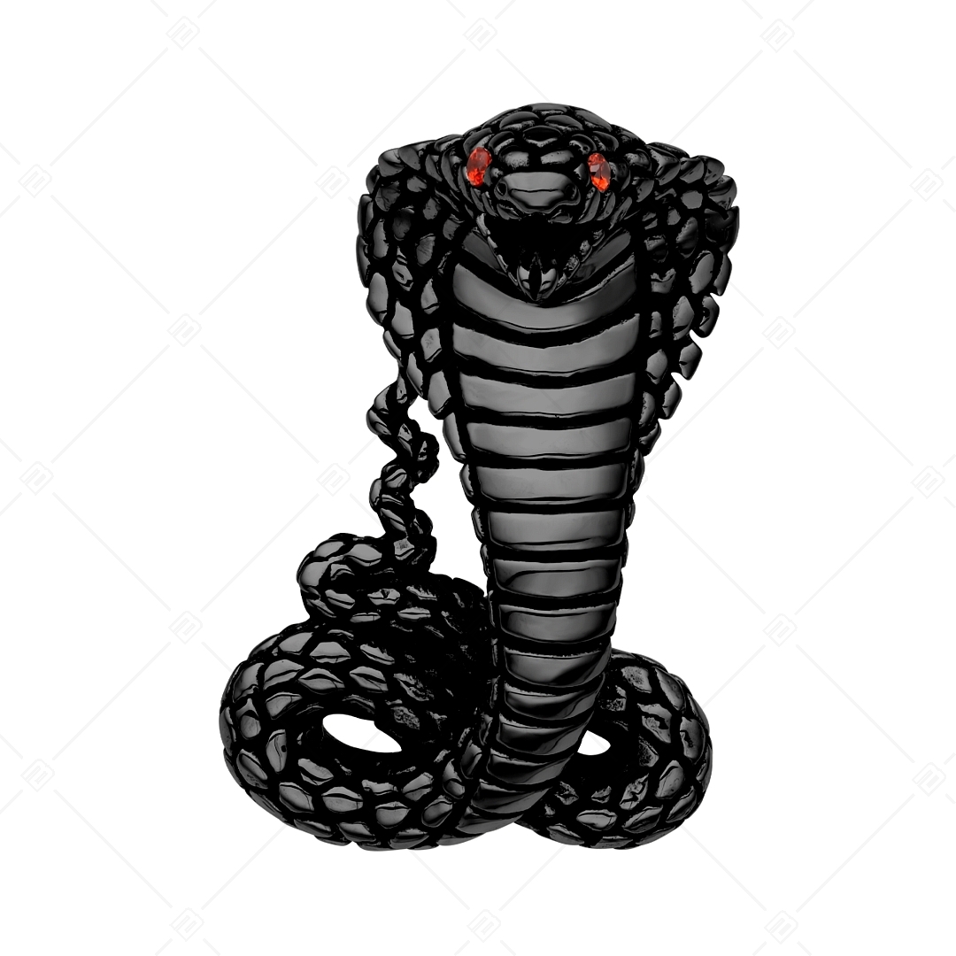 BALCANO - Cobra / Pendentif cobra en acier inoxydable avec pierres précieuses de zircone, plaqué PVD noir (242281BC11)