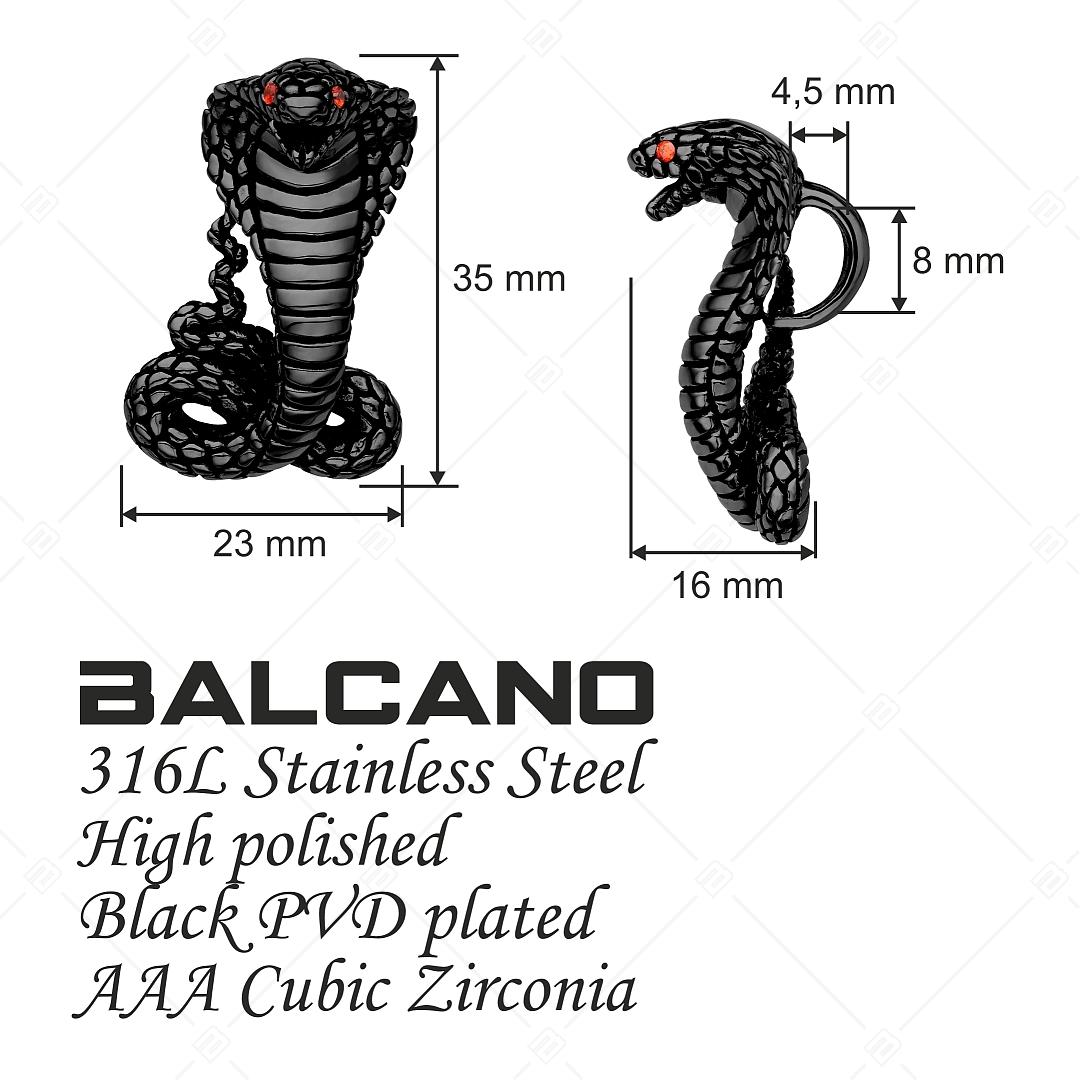 BALCANO - Cobra / Edelstahl Cobra-Anhänger mit Zirkonia-Edelsteinen, schwarz PVD Beschichtung (242281BC11)