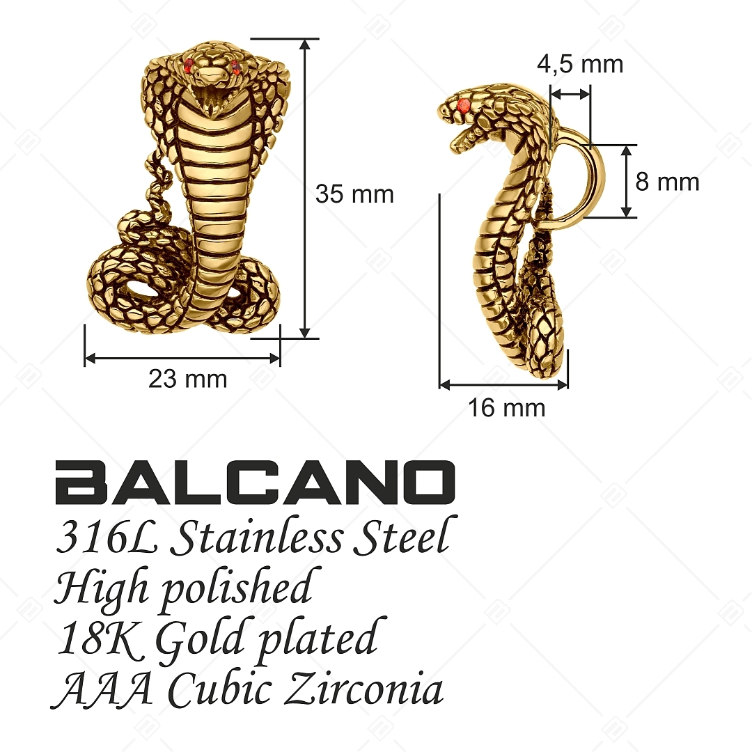 BALCANO - Cobra / Stainless Steel Cobra Pendant With Zirconia Gemstones, 18K Gold Plated (242281BC88)
