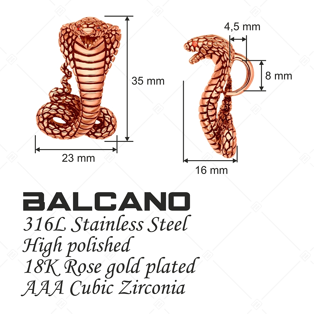 BALCANO - Cobra / Stainless Steel Cobra Pendant With Zirconia Gemstones, 18K Rose Gold Plated (242281BC96)