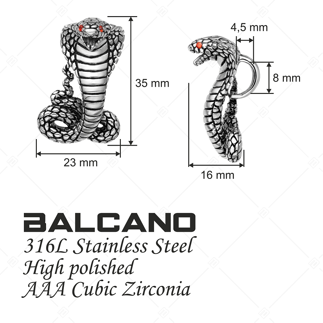 BALCANO - Cobra / Stainless Steel Cobra Pendant With Zirconia Gemstones, High Polished (242281BC97)