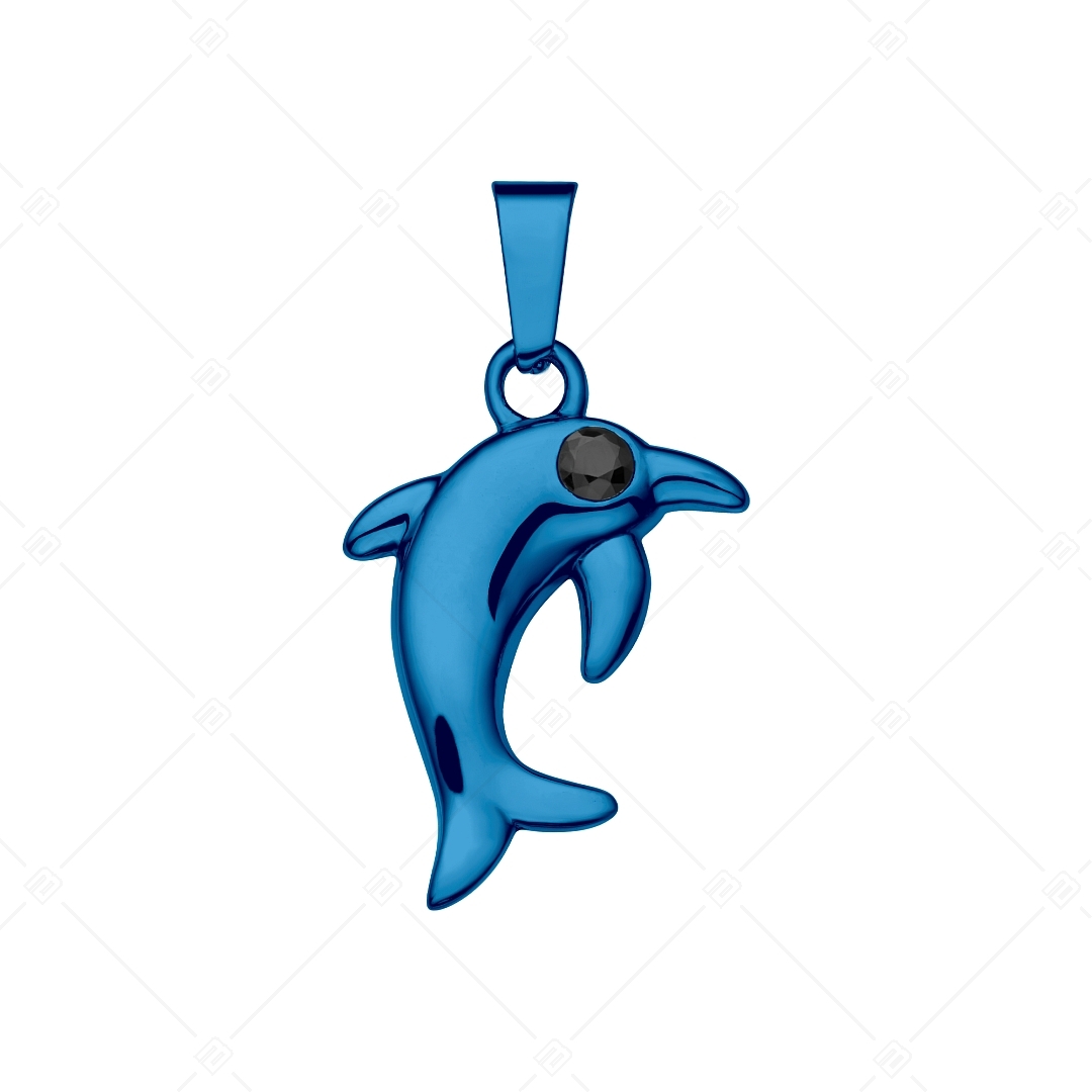 BALCANO - Dolphin / Stainless Steel Dolphin Pendant With Zirconia Gemstones, Blue PVD Plated (242282BC44)