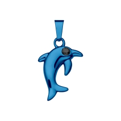 BALCANO - Dolphin / Pendentif dauphin en acier inoxydable avec pierres précieuses de zircone, plaqué PVD bleu