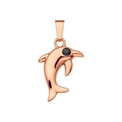 BALCANO - Dolphin / Pendentif dauphin en acier inoxydable avec pierres précieuses de zircone, plaqué or rose 18K