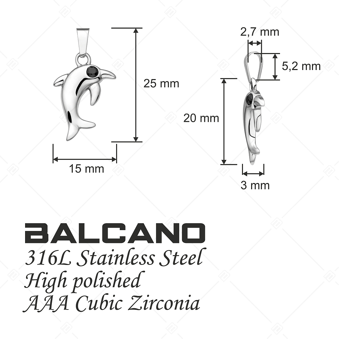 BALCANO - Dolphin / Pendentif dauphin en acier inoxydable avec pierres précieuses de zircone, avec hautement polie (242282BC97)