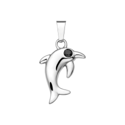 BALCANO - Dolphin / Pendentif dauphin en acier inoxydable avec pierres précieuses de zircone, avec hautement polie