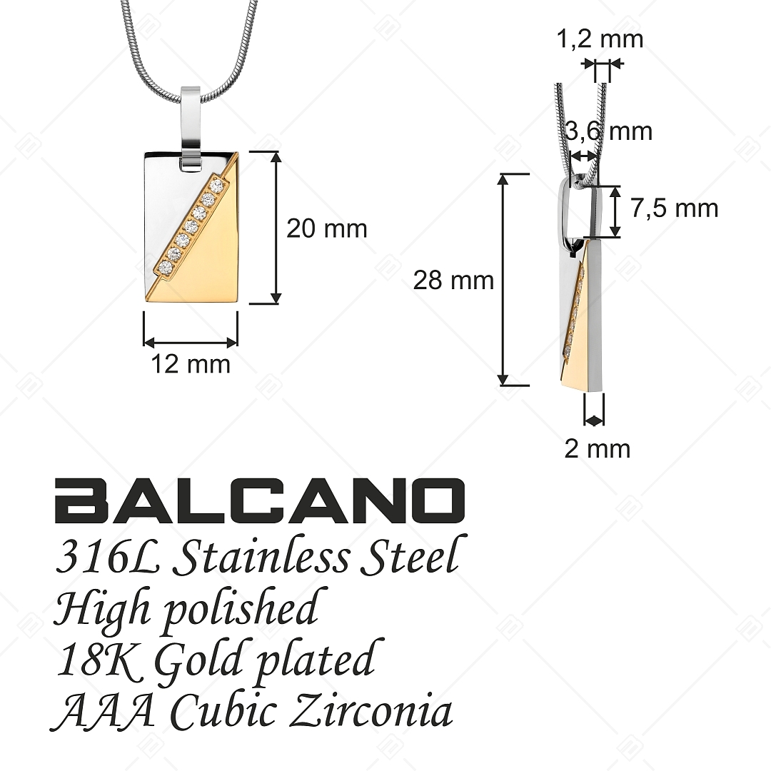 BALCANO - Regal / Edelstahl Halskette mit Anhänger, 18K vergoldet und Zirkonia Edelsteinen (312012ZY00)