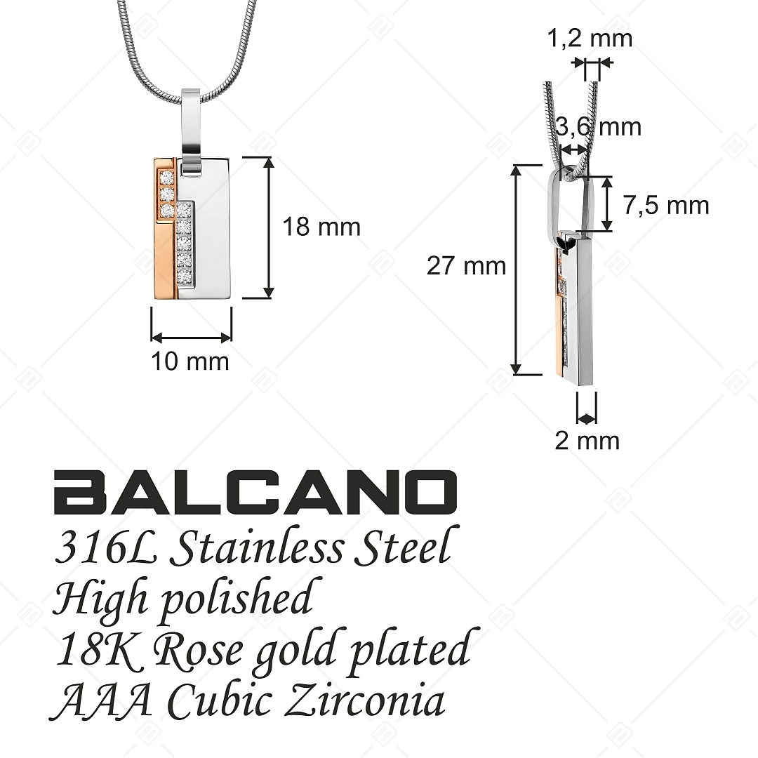 BALCANO - Aurora / Collier à pendentif en acier inoxydable plaqué or rose 18K et pierres de zircon cubique (312013ZY00)