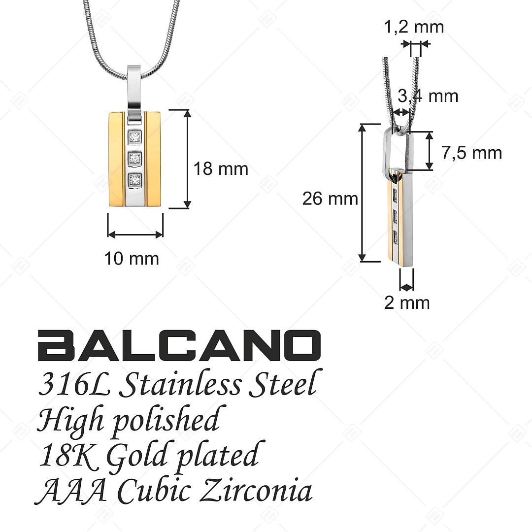 BALCANO - Camino / Stainless Steel Pendant Necklace, 18K Gold Plated and Cubic Zirconia Gemstones (312015ZY00)