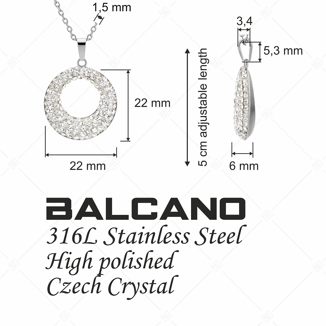 BALCANO - Sole / Edelstahl Halskette mit rundem Kristall Anhänger (341001BC00)
