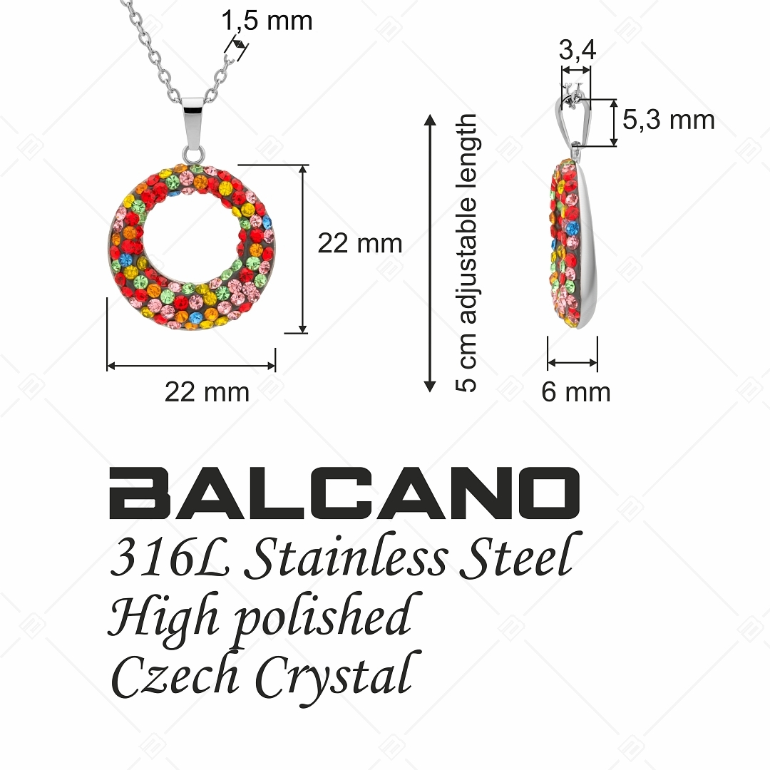 BALCANO - Sole / Edelstahl Halskette mit rundem Kristall Anhänger (341001BC89)