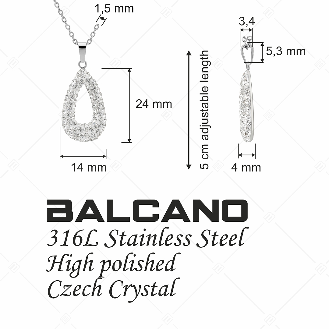 BALCANO - Goccia / Collier en acier inoxydable avec pendentif en cristal en forme de goutte (341002BC00)