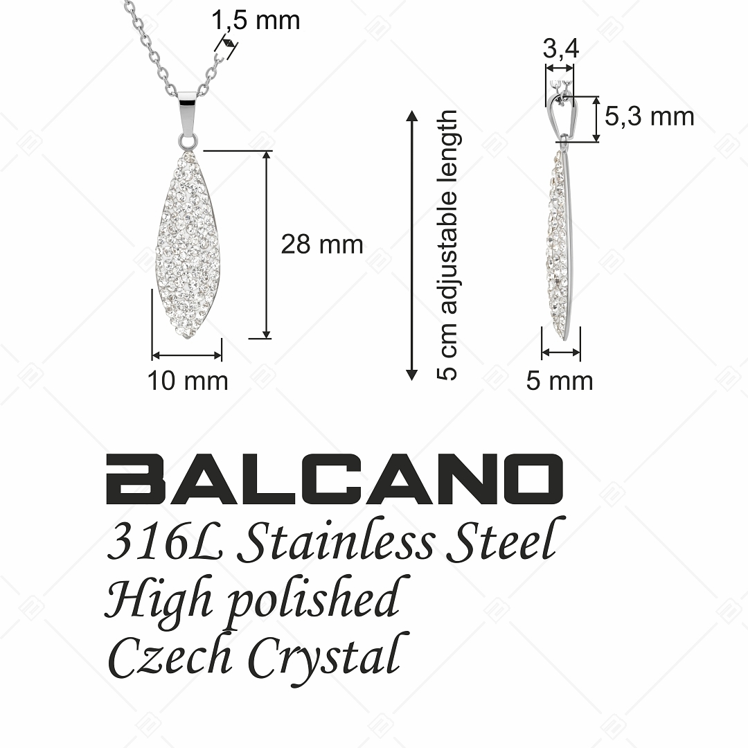 BALCANO - Avena / Edelstahl Halskette mit Haferförmigem Kristall Anhänger (341003BC00)