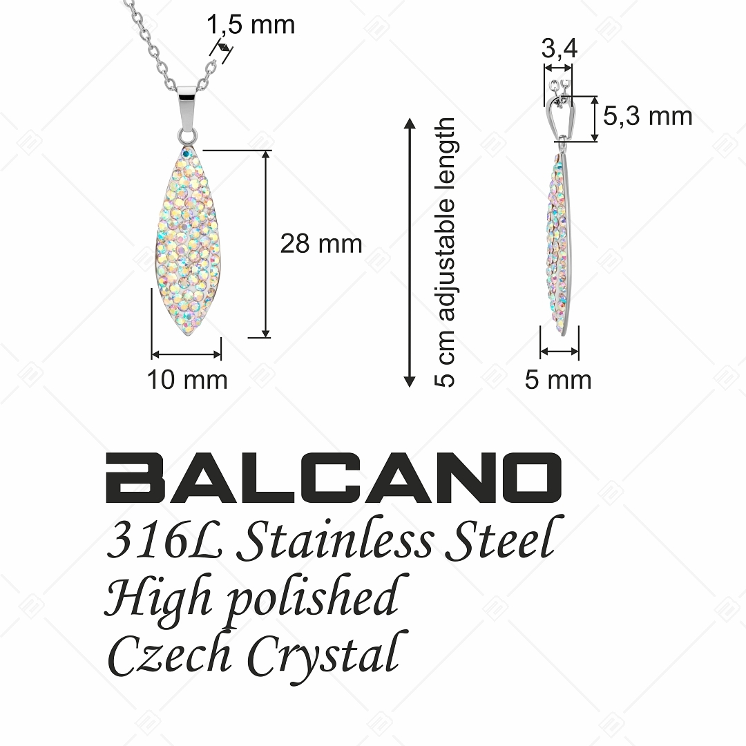 BALCANO - Avena / Edelstahl Halskette mit Haferförmigem Kristall Anhänger (341003BC09)