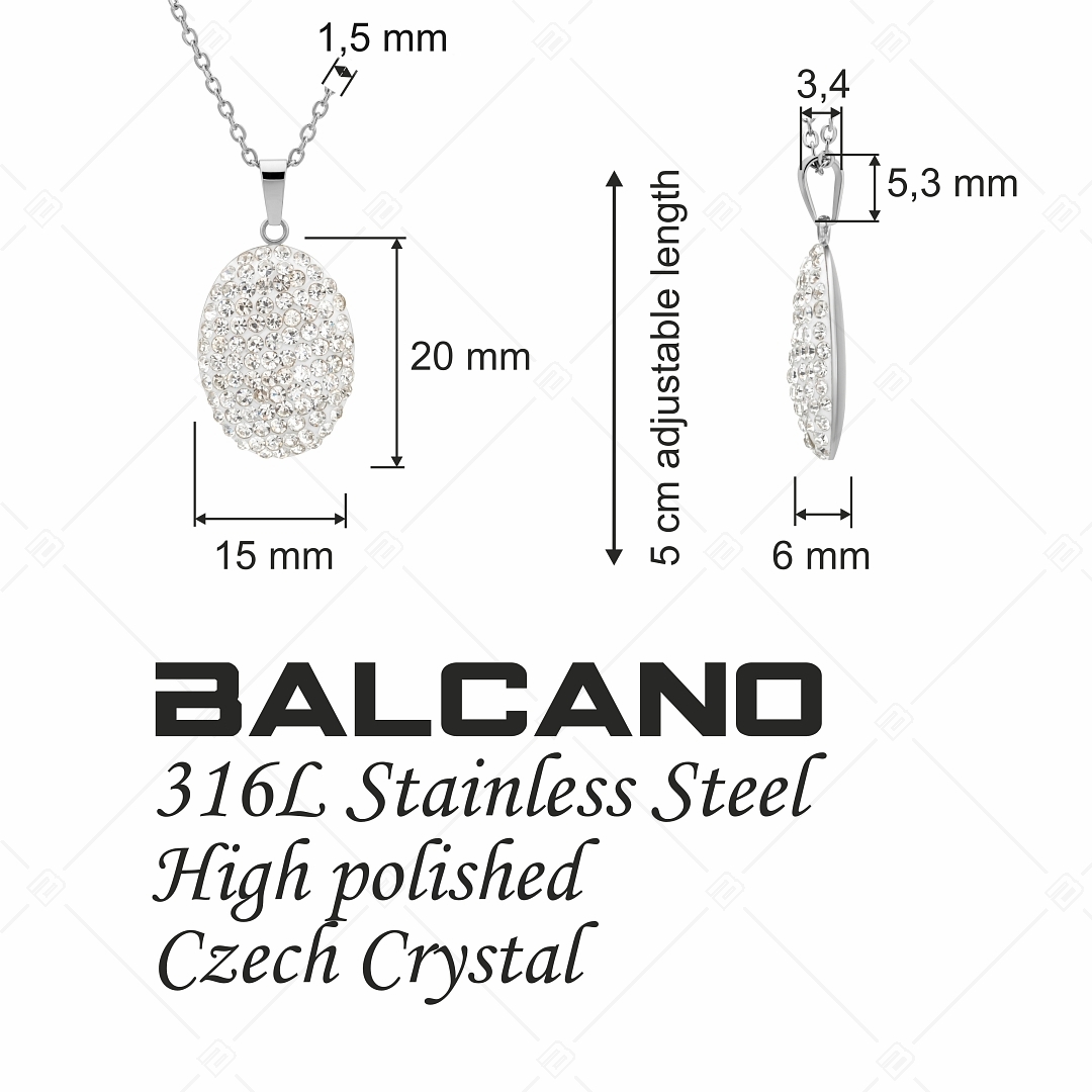 BALCANO - Oliva / Edelstahl Halskette mit Ovalem Kristall Anhänger (341004BC00)