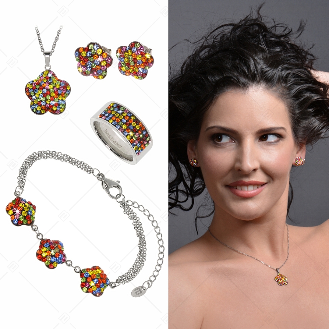 BALCANO - Fiore / Edelstahl Halskette mit Blumenförmigem Kristall Anhänger (341006BC89)