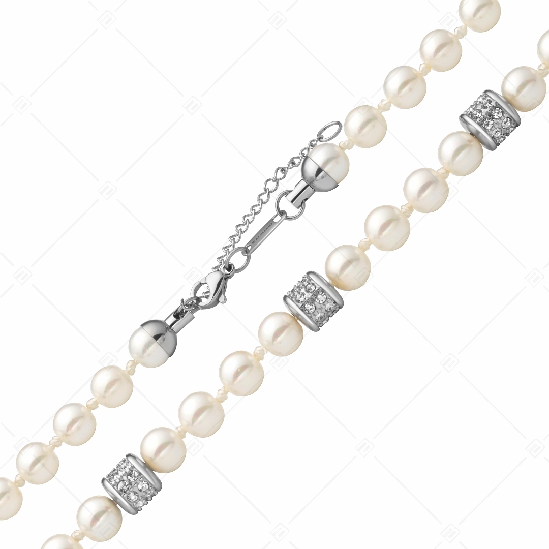BALCANO - Perla / Exklusive Muschelperlen Edelstahl Halskette mit Zirkonia Edelsteinen (341104BC00)