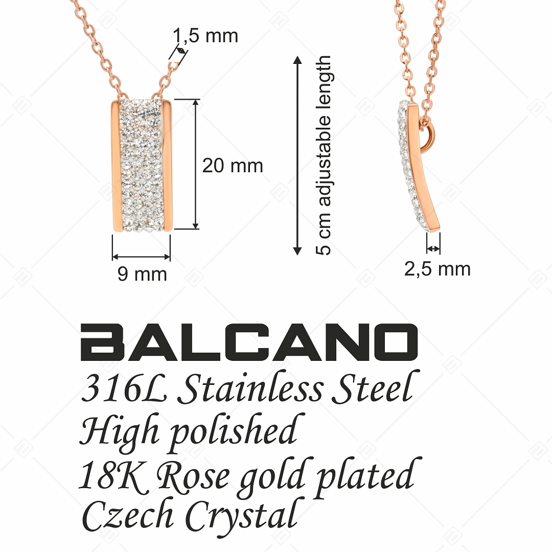 BALCANO - Giulia / Edelstahl Halskette mit rechteckigem Kristall Anhänger und 18K Rosévergoldung (341105BC96)