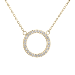 BALCANO - Veronic / Stainless Steel Necklace With Round Pendant and Zirconia Gemstones, 18K Gold Plated